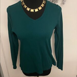 St. John's Bay Teal Long Sleeve V-Neck Top